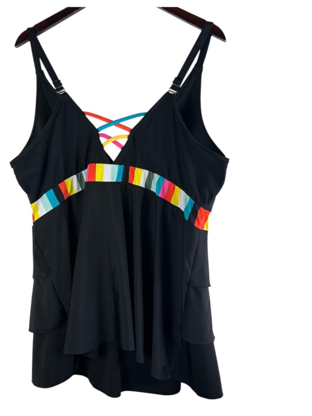 Lane Bryant Cacique Swim Tankini Swimsuit Top 22 3X Black Rainbow Cruise - Picture 2 of 5